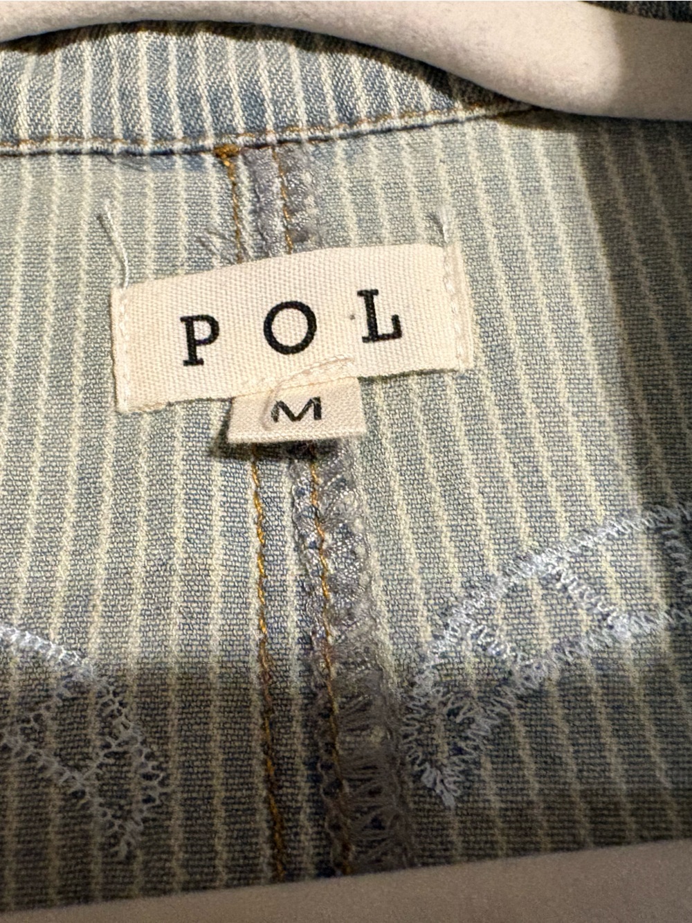 POL Clothing Distressed Pinstripe Duster Coat Boho Grunge Jacket M Art to wear - Picture 5 of 14